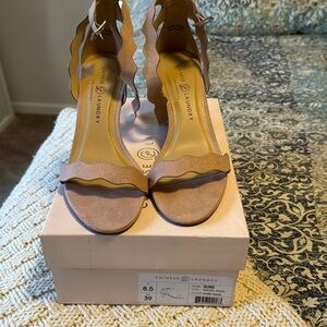 Chinese laundry, 8 1/2, 2 1/2 inch heel beige ankle strap